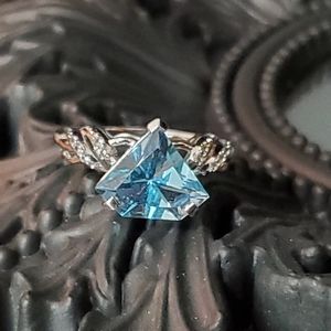 Blue Topaz Trilliant Cut Sterling Silver Ring Size 7
